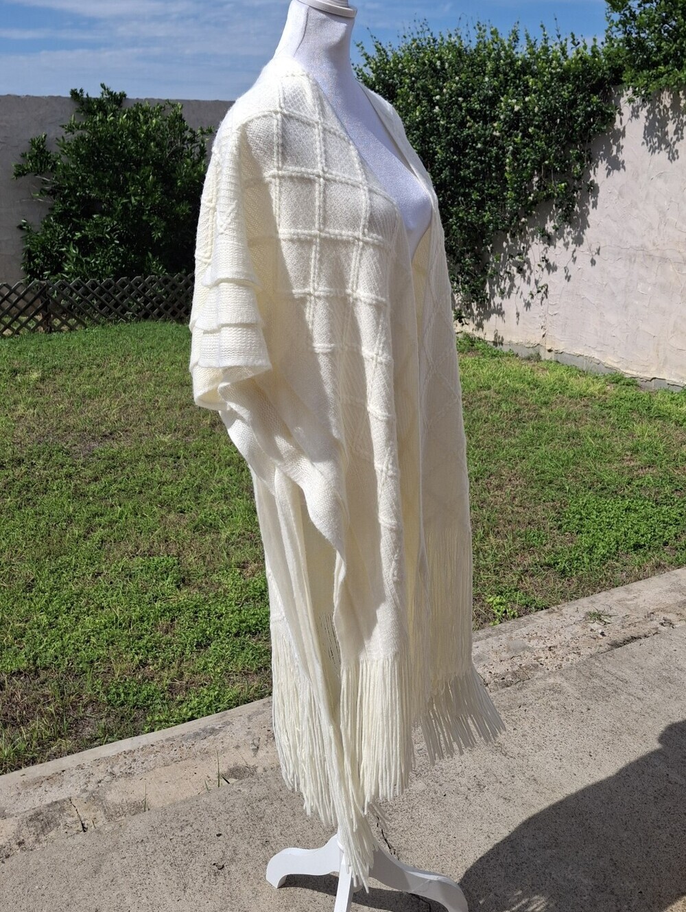Cato Knit Open-Front Fringe Neutral Longline Drape Duster Wrap One Size Fits All - Picture 8 of 13